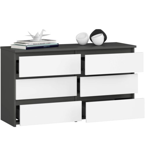 AKORD CL100 Modern 6-Fiókos Komód Laminált Grafitszürke-Fehér