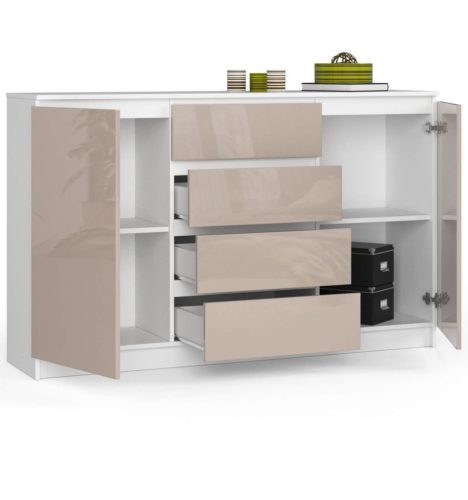 AKORD CLP K160 Komód Cappuccino Magasfényű MDF 2 Ajtós 4 Fiókos