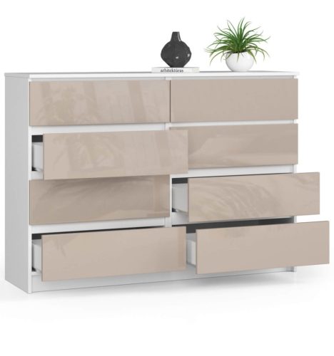 AKORD CLP K140 Komód 8 Fiókos Cappuccino Magasfényű