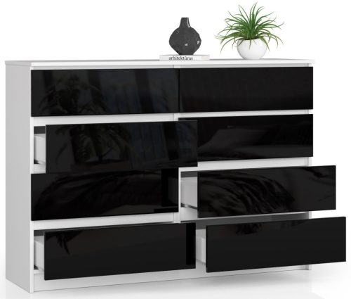 AKORD CLP K140 Modern Komód 8 Fiókos Magasfényű Fekete