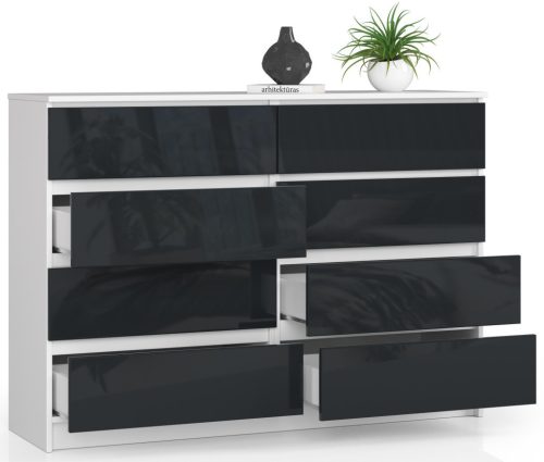 AKORD CLP K140 Modern Komód 8 Fiókos Magasfényű Grafit