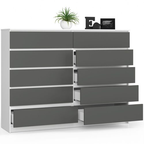 AKORD CLP 160 Komód Laminált Fehér-Szürke 10 Fiókos