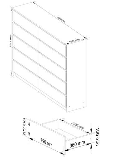 AKORD CLP 160 Komód Laminált Fehér-Szürke 10 Fiókos