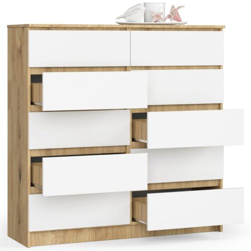 AKORD CLP K120 Komód Laminált Artisan Tölgy Fehér 10 Fiókos