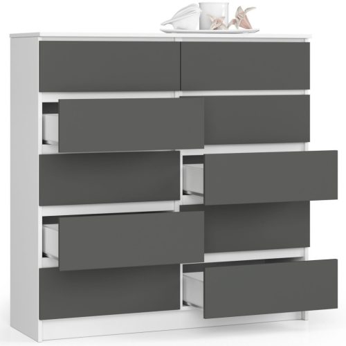 AKORD CLP K120 Komód Laminált Fehér-Szürke 10 Fiókos