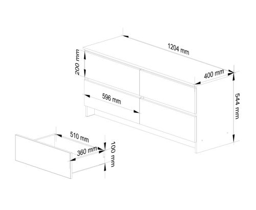AKORD CLP K120 Komód 4 Fiókos Laminált Fehér Matt