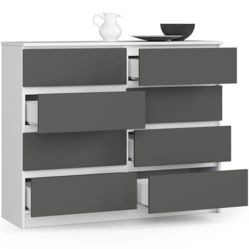 AKORD CLP 120 Komód Laminált Fehér-Szürke 8 Fiókos
