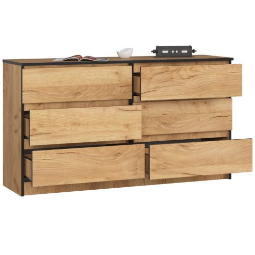 AKORD CLP K140 Komód Laminált Craft Tölgy 6 Fiókos