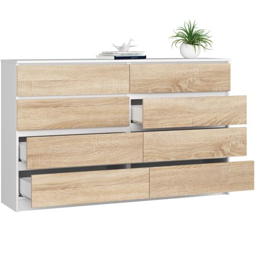AKORD CLP 160 Komód Laminált Fehér-Sonoma Tölgy 8 Fiókos