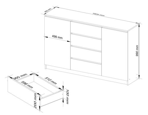 AKORD CLP Artisan Komód 160 Laminált Szürke Matt 4-Fiókos