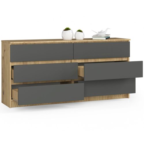 AKORD CLP Artisan Komód 6 Fiókos Laminált Tölgy Szürke