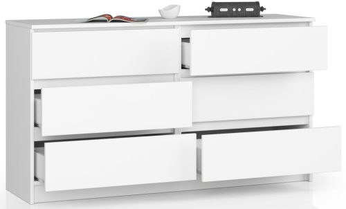 AKORD CLP K140 Fiókos Komód Laminált Fehér 6-Fiókos