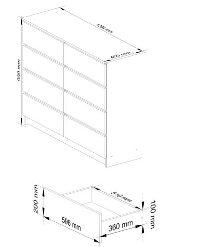 AKORD CLP 120 Komód 8 Fiókos Laminált Fehér Matt