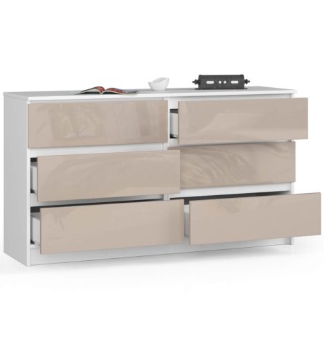 AKORD CLP K140 Komód 6 Fiókos Magasfényű Cappuccino