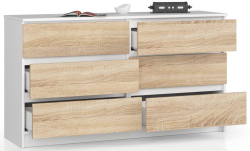 AKORD Modern 6-fiókos Komód Laminált Fehér/Sonoma