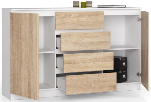 AKORD CLP Modern Komód Laminált Fehér-Sonoma Tölgy 4 Fiókos
