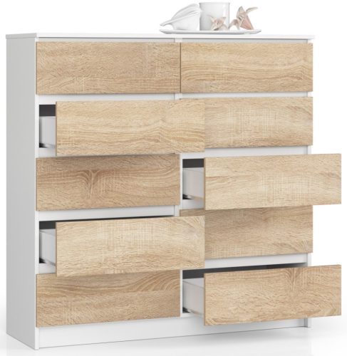 AKORD CLP K120 Komód Laminált Fehér-Sonoma 10 Fiókos