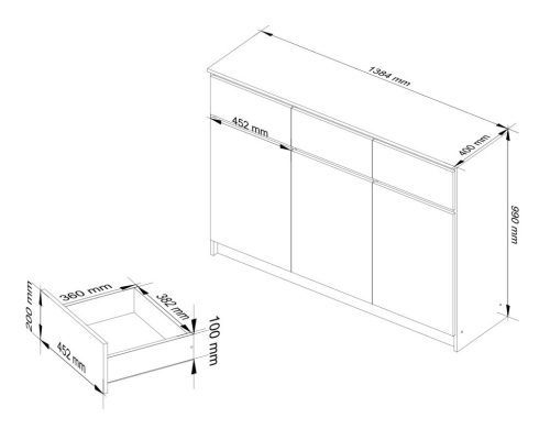 AKORD CLP K140 Komód Laminált Sonoma Tölgy 3 Ajtós 3 Fiókos
