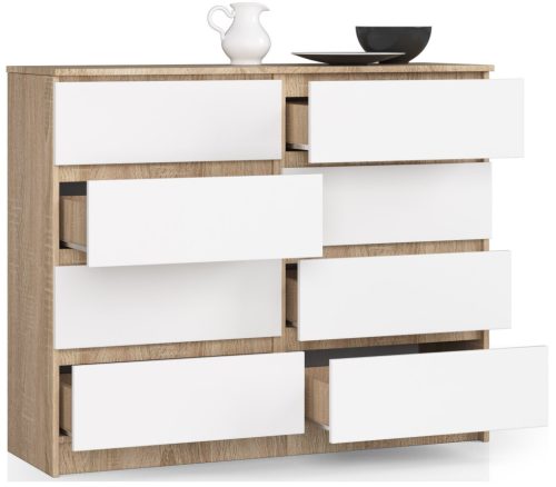 AKORD CLP Modern Komód 8 Fiókos Sonoma Tölgy Fehér Matt