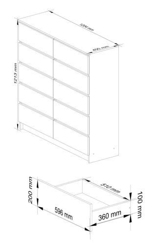 AKORD CLP K120 Komód Sonoma Tölgy Fehér 10-Fiókos Laminált