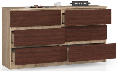 AKORD CLP K140 Komód Laminált Sonoma Tölgy/Wenge 6-Fiókos