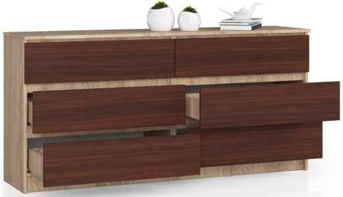 AKORD CLP Modern Komód Laminált Sonoma Tölgy/Wenge 6-Fiókos