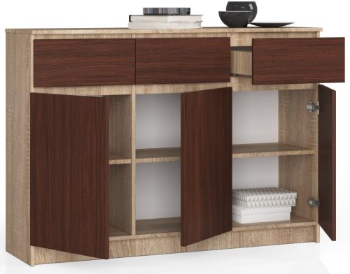 AKORD CLP Sonoma-Wenge Komód 3 Ajtós 3 Fiókos Laminált