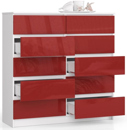 AKORD CLP K120 Komód 10 Fiókos Magasfényű Piros MDF
