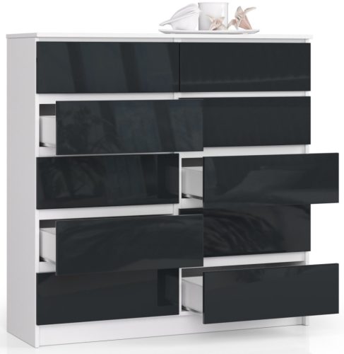 AKORD CLP 120 Komód 10 Fiókos Magasfényű Grafit MDF