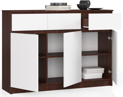 AKORD CLP Wenge-Fehér Modern Komód 3 Ajtós 3 Fiókos