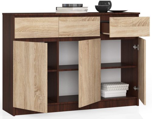 AKORD CLP K140 Komód Wenge/Sonoma Tölgy 3 Ajtós 3 Fiókos