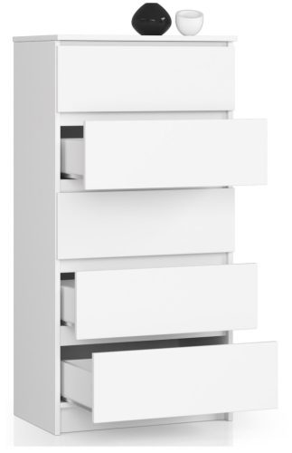 AKORD CLP K60 Magas Fiókos Komód Laminált Fehér Matt