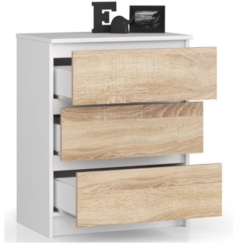 AKORD CLP Komód 3 Fiókos Laminált Fehér-Sonoma