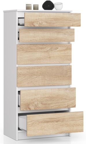 AKORD CLP K60 Fiókos Komód Laminált Fehér-Sonoma 6 Fiókos