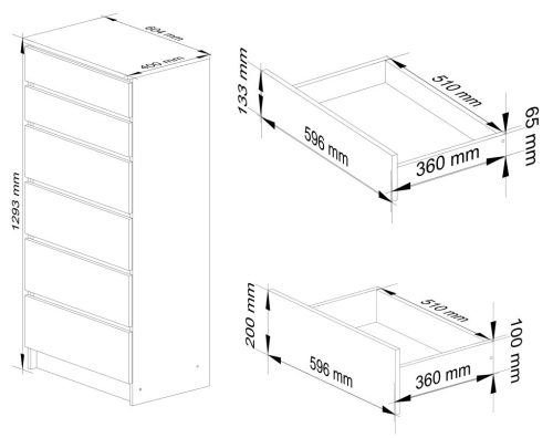 AKORD CLP K60 Fiókos Komód Laminált Fehér-Sonoma 6 Fiókos