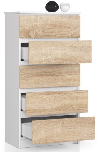 AKORD CLP 5-Fiókos Komód Laminált Fehér-Sonoma