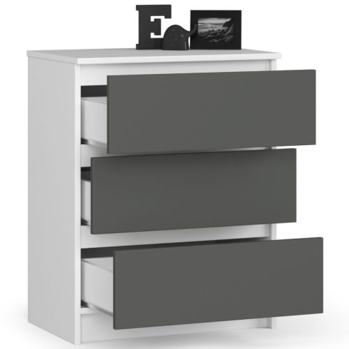 AKORD CLP Modern 3-Fiókos Komód Laminált Fehér-Szürke Matt