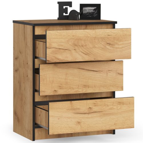 AKORD CLP Craft Tölgy Komód 3 Fiókos Laminált