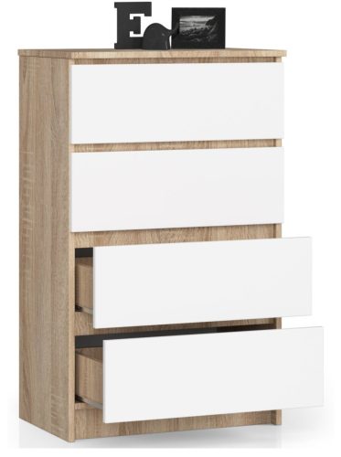 AKORD K60 Sonoma Komód 4 Fiókos Laminált Fehér