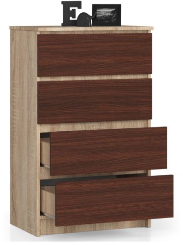 AKORD K60 Sonoma Tölgy Wenge Komód 4 Fiókos Laminált