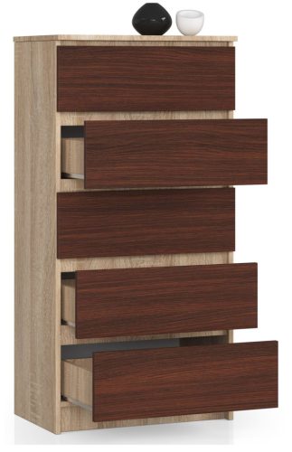 AKORD CLP Sonoma Tölgy/Wenge 5-Fiókos Komód