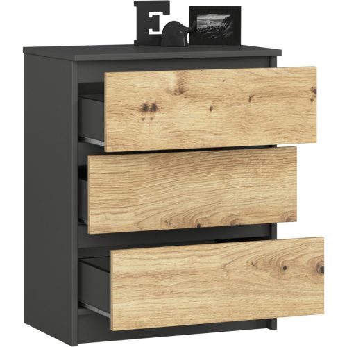 AKORD CLP K60 Komód Laminált Grafitszürke Artisan Tölgy 3 Fiókos