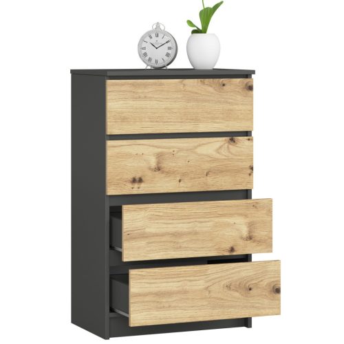 AKORD CLP K60 Fiókos Komód Laminált Grafitszürke/Artisan Tölgy