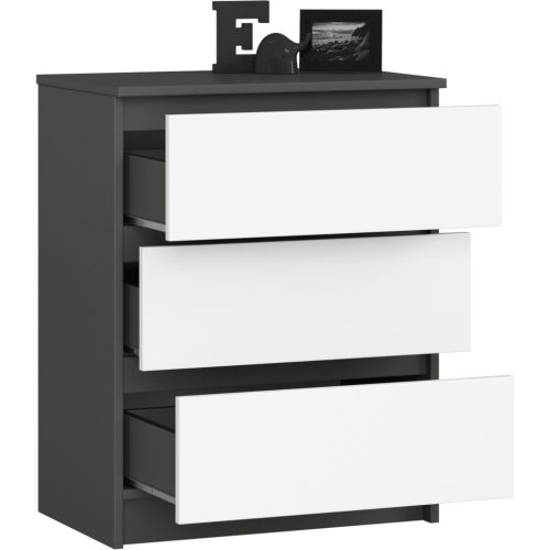 AKORD CLP Komód 3 Fiókos Laminált Grafitszürke/Fehér