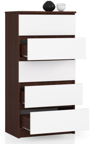 AKORD Modern K60 Komód 5 Fiókos Wenge-Fehér Laminált
