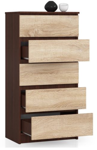 AKORD K60 Laminált Fiókos Komód Wenge-Sonoma 5 Fiókos