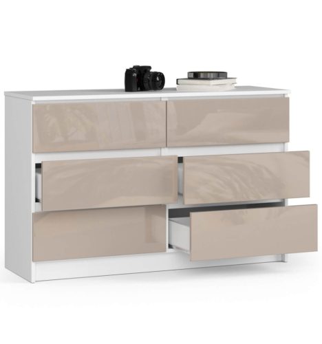 AKORD CLP K120 Cappuccino Magasfényű 6-Fiókos Komód