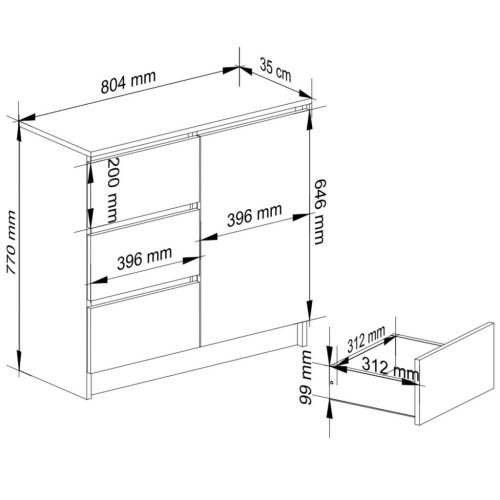 Jerry Modern Komód Laminált Beton-Fehér 3 Fiókos