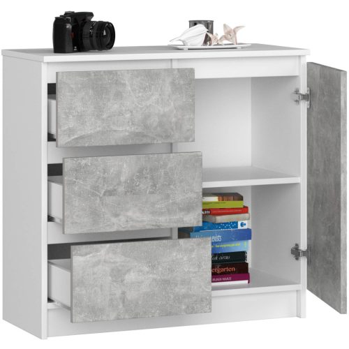 AKORD Jerry Komód Laminált Fehér Beton 3 Fiókos