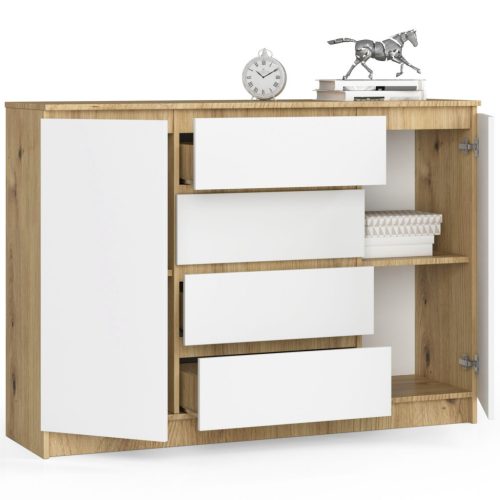 AKORD CLP Artisan Komód 138 Laminált Tölgy-Fehér 4 Fiókos